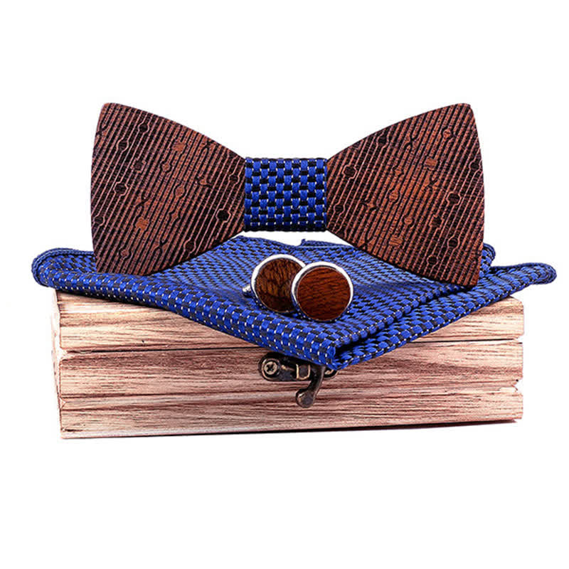 Lot de 3 nœuds papillon en bois en forme de feuilles creuses pour homme