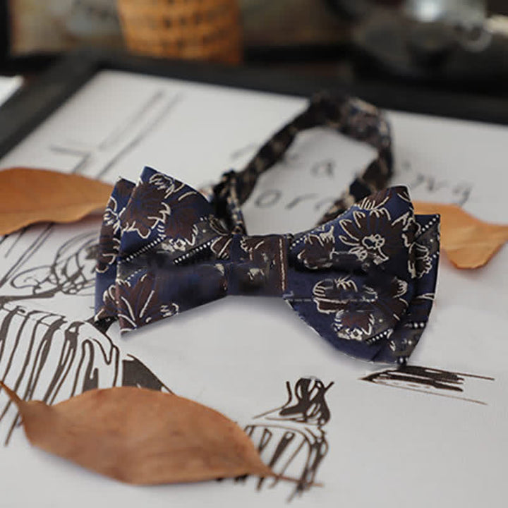 Nœud papillon rétro à motifs floraux et feuilles pour homme