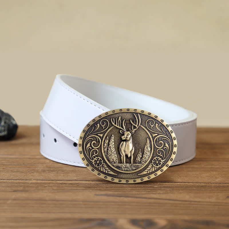 Ceinture en cuir à boucle ovale pour homme avec motif cerf forestier
