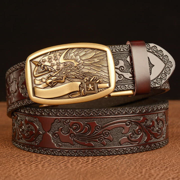 Ceinture en cuir pour homme avec drapeau américain et aigle faucon