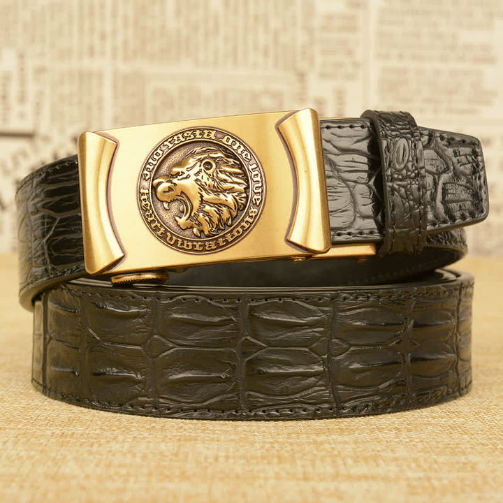 Ceinture en cuir à motif alligator tête de lion pour homme