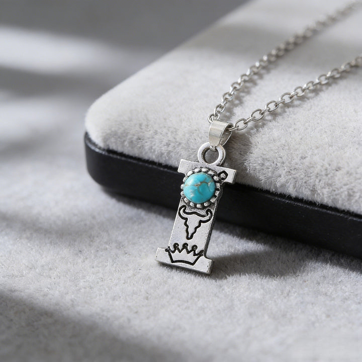 Collier vintage avec pendentif turquoise et initiale - I - image 10
