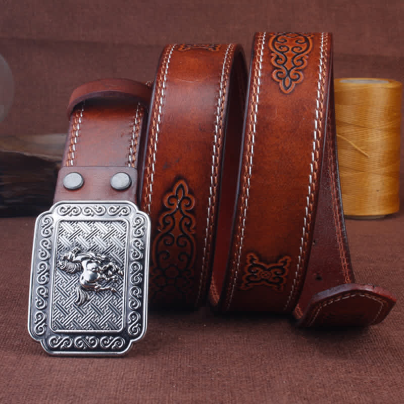 Ceinture en cuir de cheval argenté ethnique pour homme avec motif cowboy