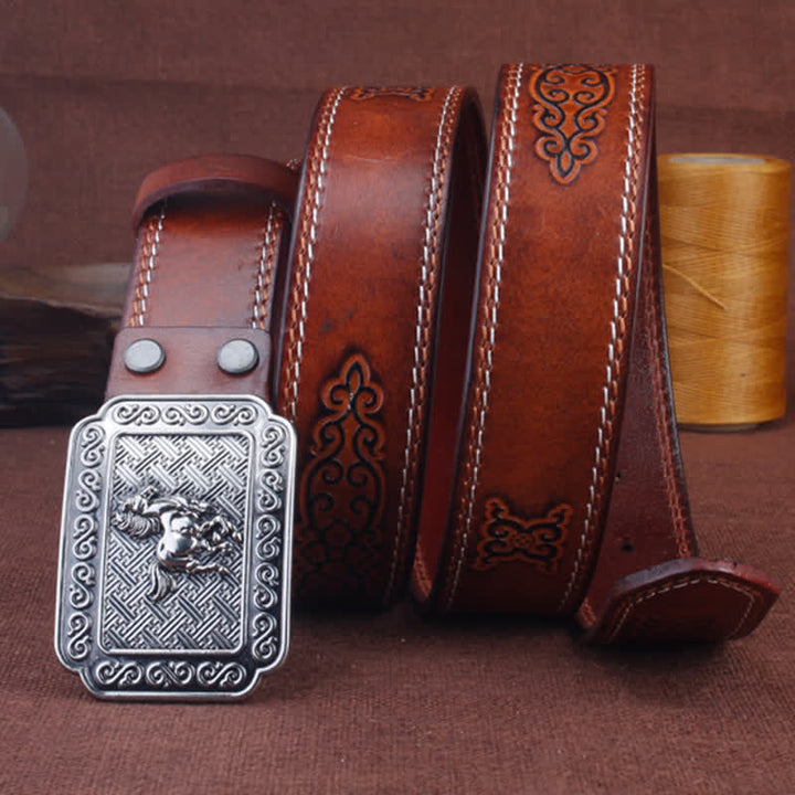 Ceinture en cuir de cheval argenté ethnique pour homme avec motif cowboy