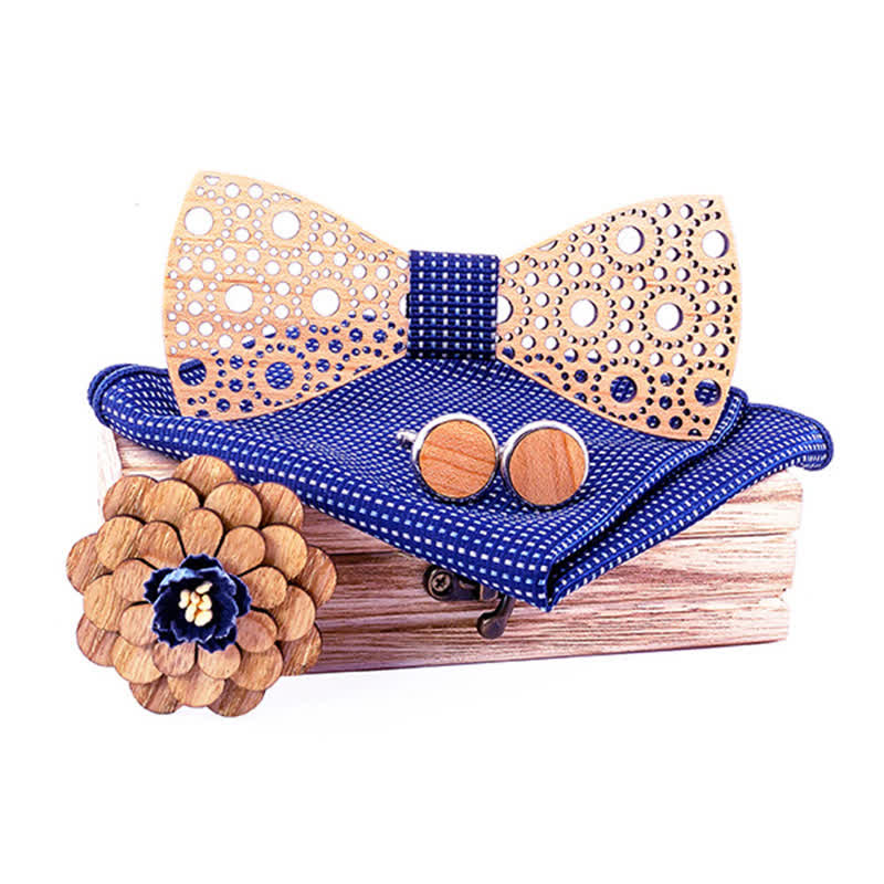 Lot de 4 noeuds papillon ronds creux en bois pour homme