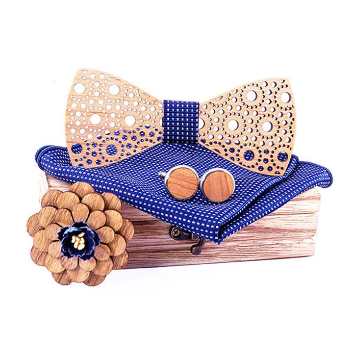Lot de 4 noeuds papillon ronds creux en bois pour homme