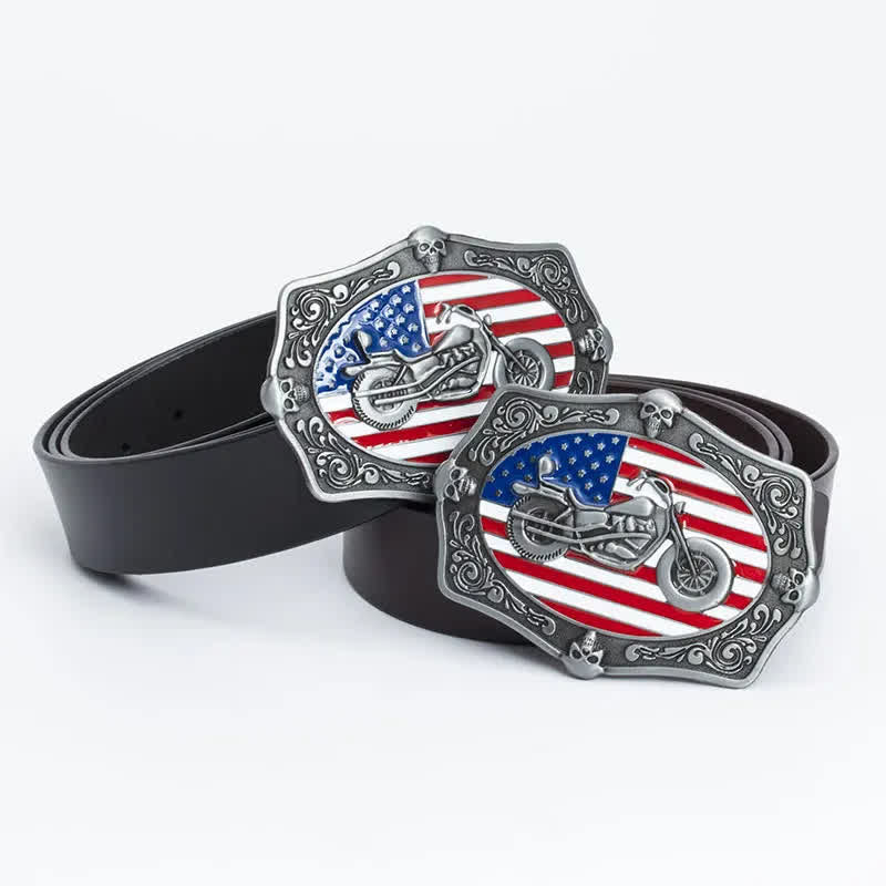 Ceinture en cuir pour homme avec tête de mort et drapeau américain