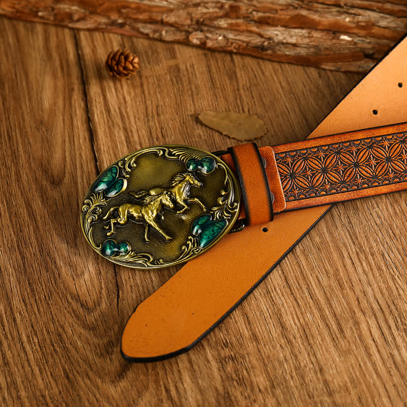 Ceinture en cuir synthétique avec pierres précieuses et doubles chevaux pour homme