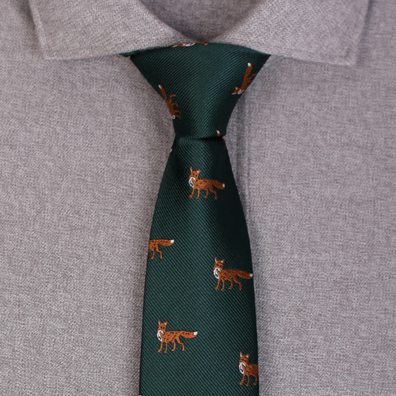 Cravate pour homme vert foncé à motifs de petits renards