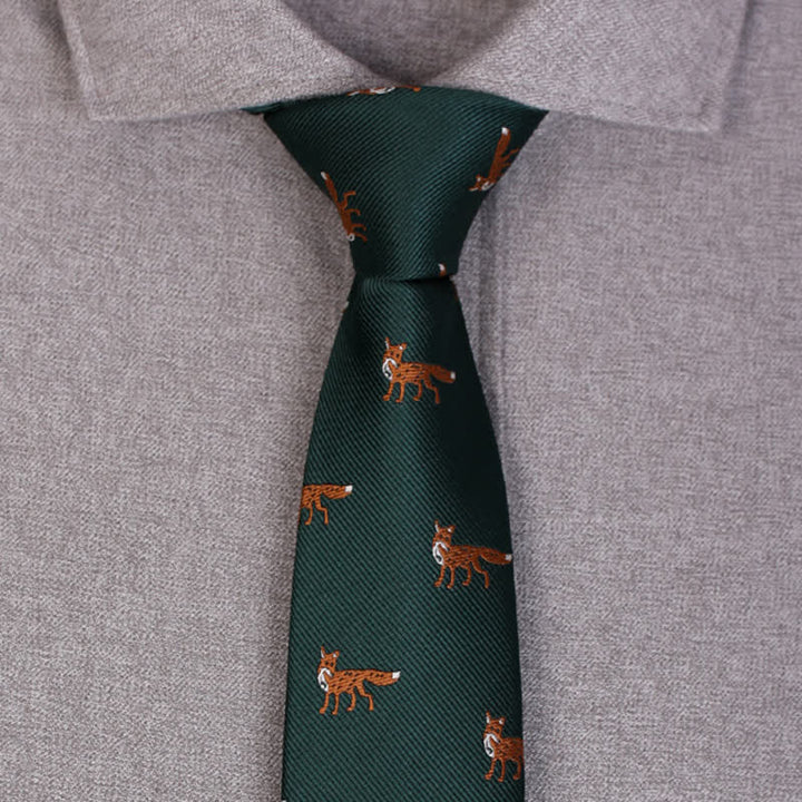 Cravate pour homme vert foncé à motifs de petits renards