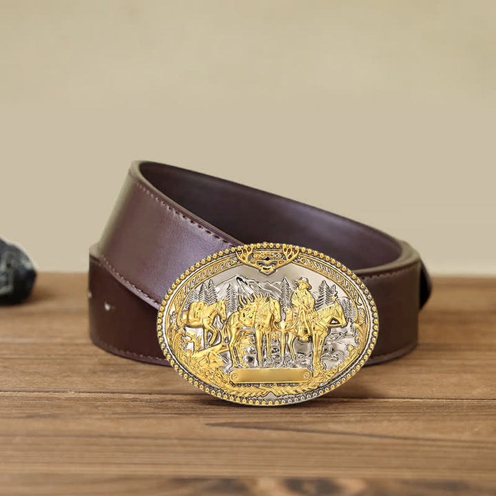 Ceinture en cuir à boucle pour homme avec motif de cheval de cow-boy