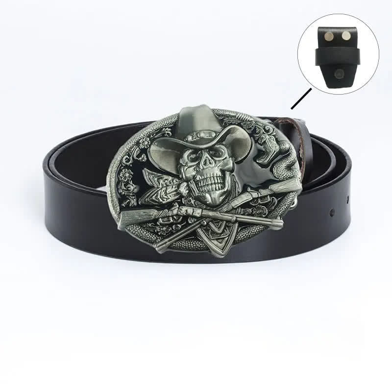Ceinture en cuir pour homme avec tête de mort et armes croisées