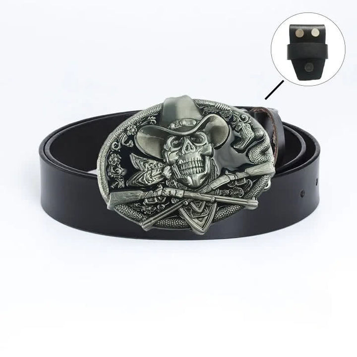 Ceinture en cuir pour homme avec tête de mort et armes croisées