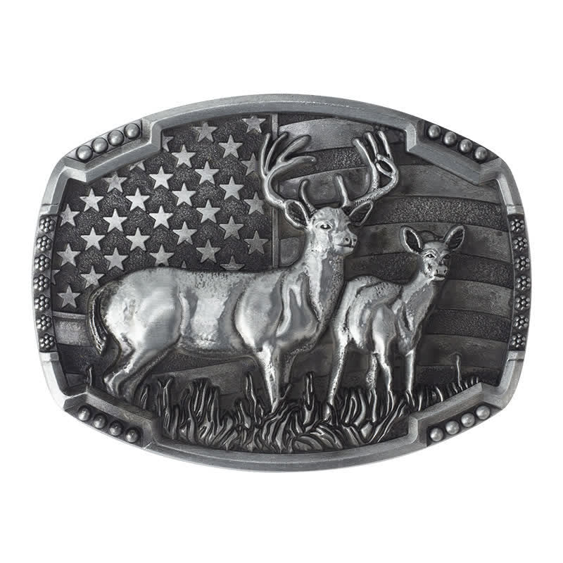Ceinture en cuir à boucle drapeau américain pour homme avec motif de chasseur de cerfs