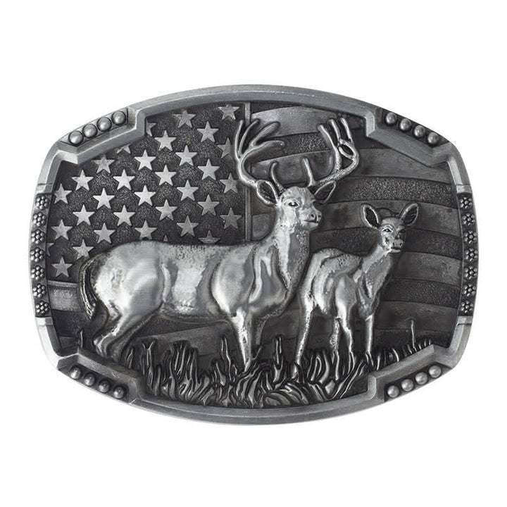 Ceinture en cuir à boucle drapeau américain pour homme avec motif de chasseur de cerfs