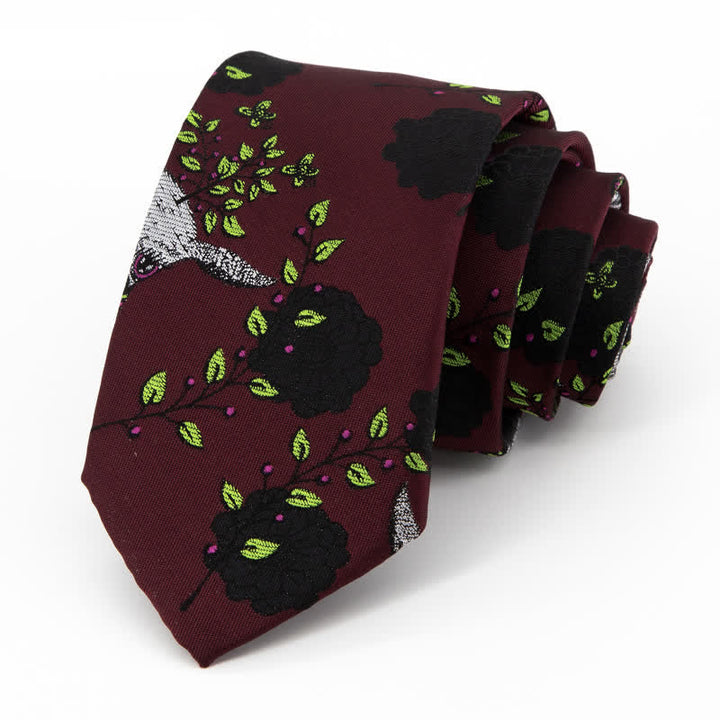 Cravate bordeaux pour homme avec roses noires et cerfs 