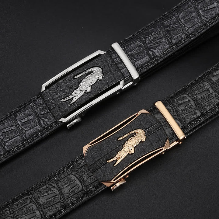 Ceinture en cuir à boucle en relief crocodile pour homme
