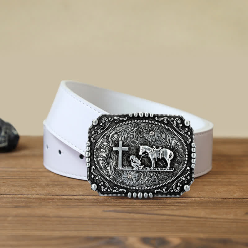 Ceinture en cuir à boucle de prière à genoux pour homme avec croix de cheval à faire soi-même