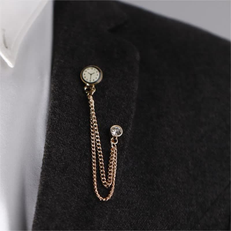 Broche chaîne d'horloge badge vintage pour homme