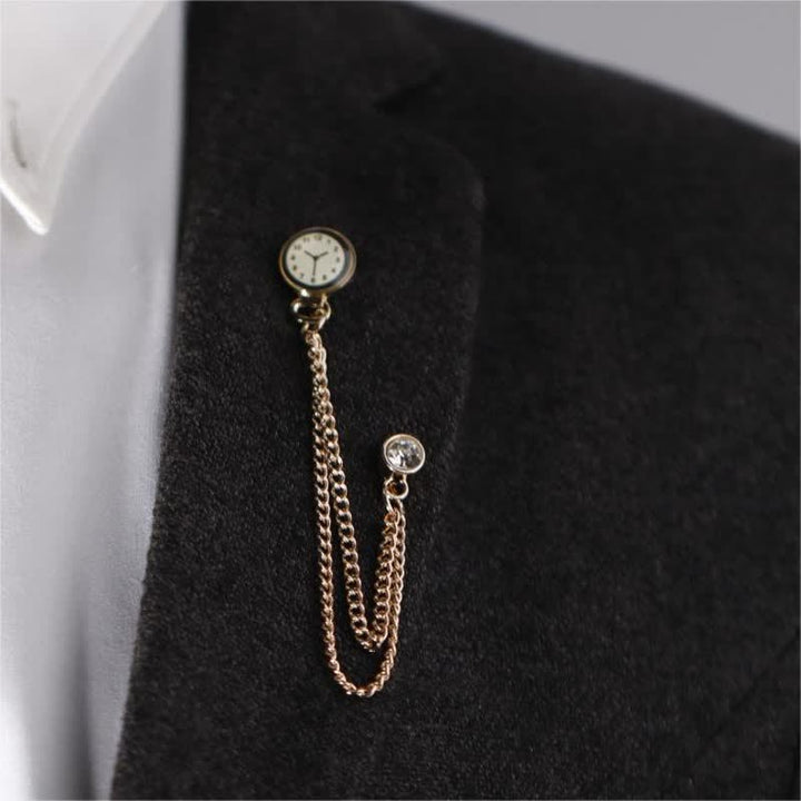 Broche chaîne d'horloge badge vintage pour homme