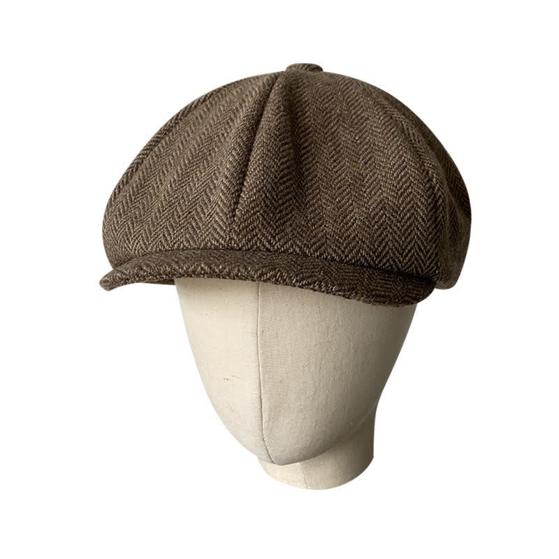 Casquette béret octogonale à chevrons fins en café