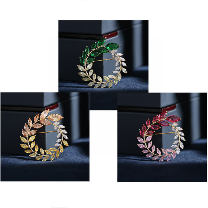Broche en zircon doré pour femme avec feuilles de blé