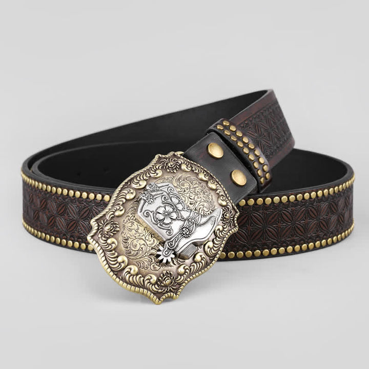 Chaussures de cowboy pour hommes, ceinture en cuir à décor clouté
