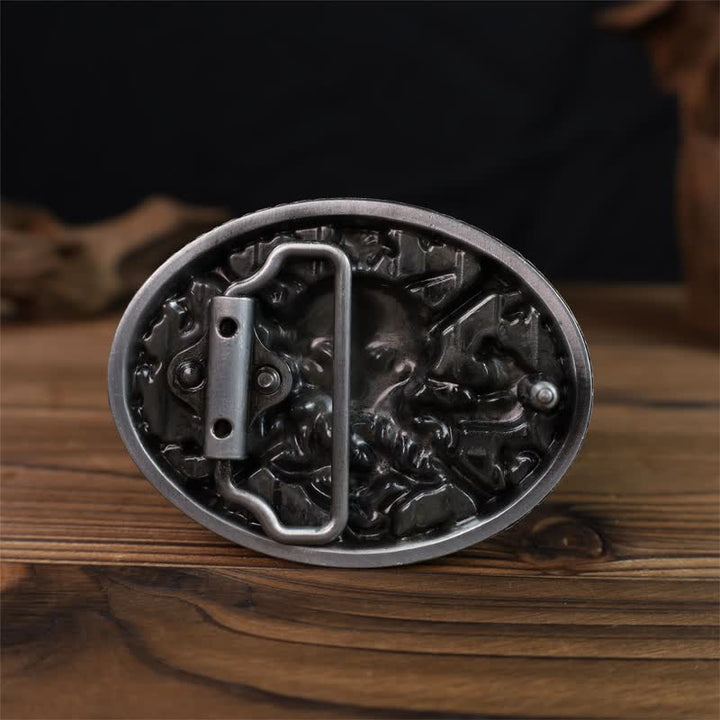 Ceinture en cuir à boucle serpent gothique pour homme avec tête de mort et croix