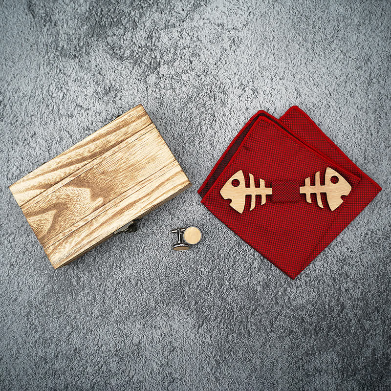Lot de 3 nœuds papillon en bois pour homme en forme d'arête de poisson