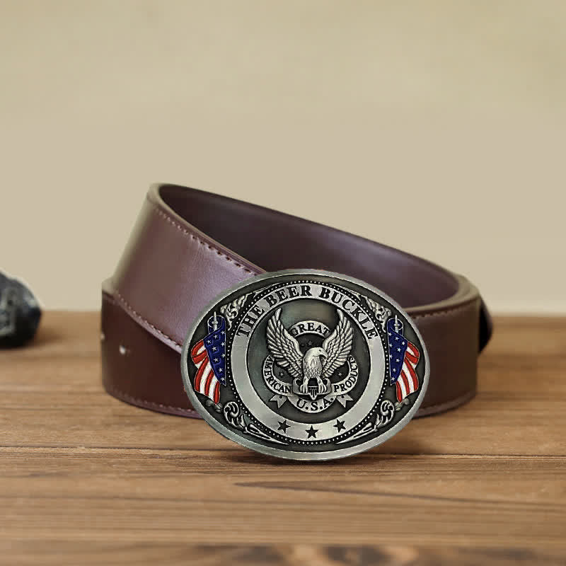 Ceinture en cuir avec boucle créative pour porte-bière et drapeau américain pour homme