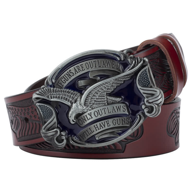Ceinture en cuir pour homme avec drapeau américain Soaring Eagle