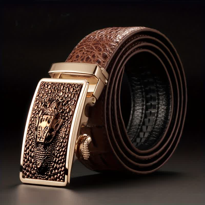 Ceinture en cuir à boucle en forme de tête d'alligator exotique pour homme
