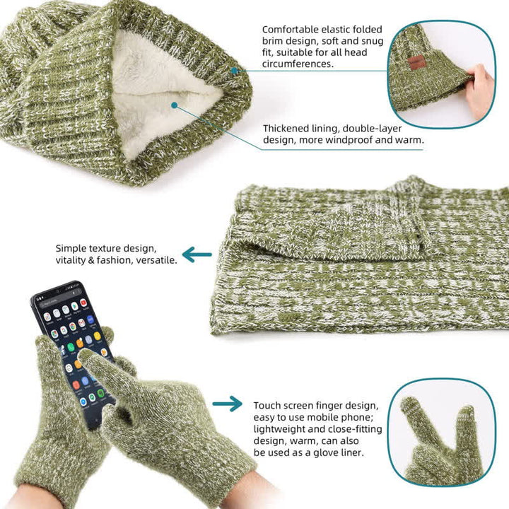 Ensemble de 3 gants unisexes élégants avec chapeau, écharpe longue et écran tactile