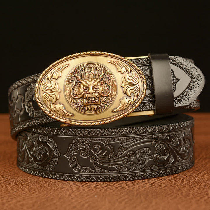 Ceinture en cuir à boucle elliptique pour homme avec dragon