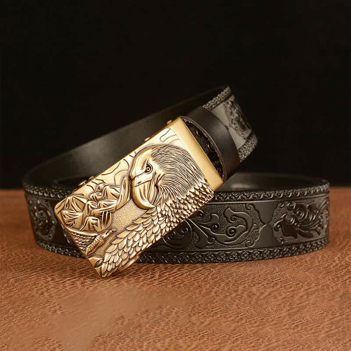 Ceinture en cuir pour homme avec motif d'aigle et paysage animalier