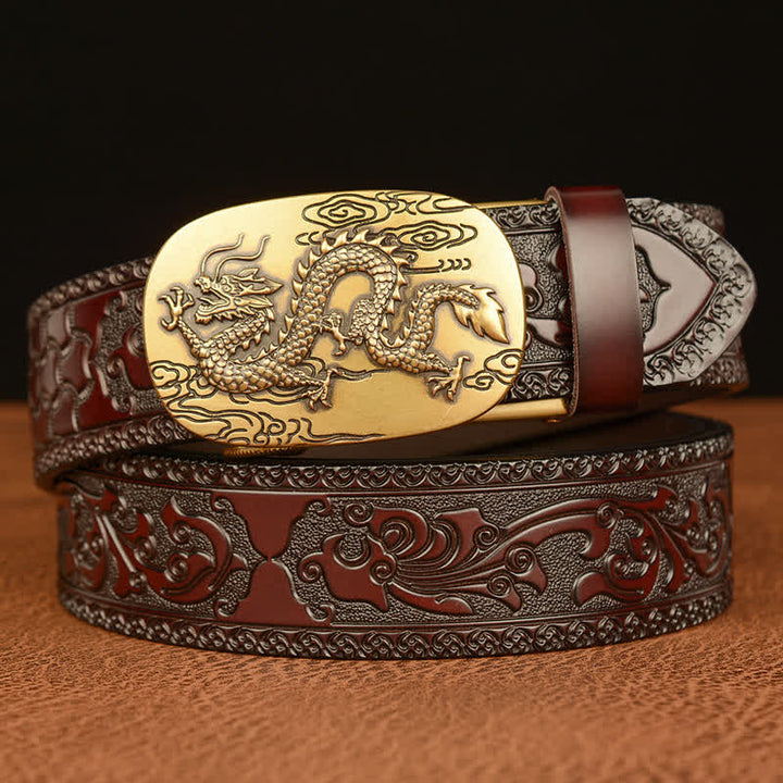 Ceinture en cuir pour homme avec dragon planant dans le ciel