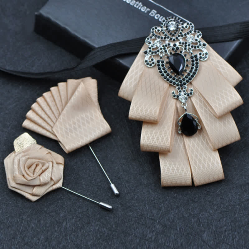 Ensemble de 3 nœuds papillon à carreaux noirs et strass