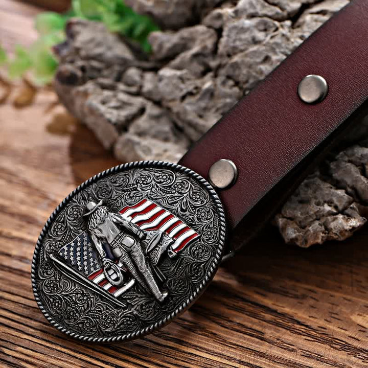 Ceinture en cuir à boucle drapeau américain pour homme avec motif cowboy