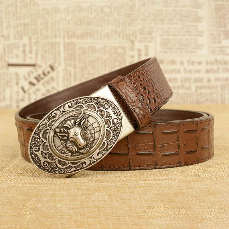 Ceinture en cuir pour homme à motif alligator et chèvre sauvage
