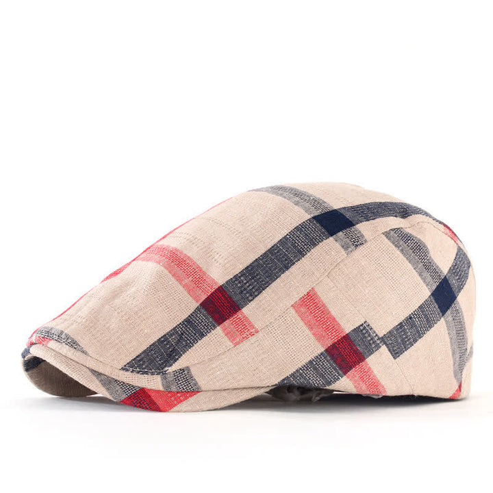 Casquette béret fine ajustable à carreaux rayés