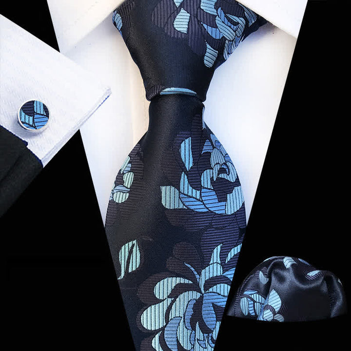 Ensemble de 3 cravates à motif floral de chrysanthème pour homme