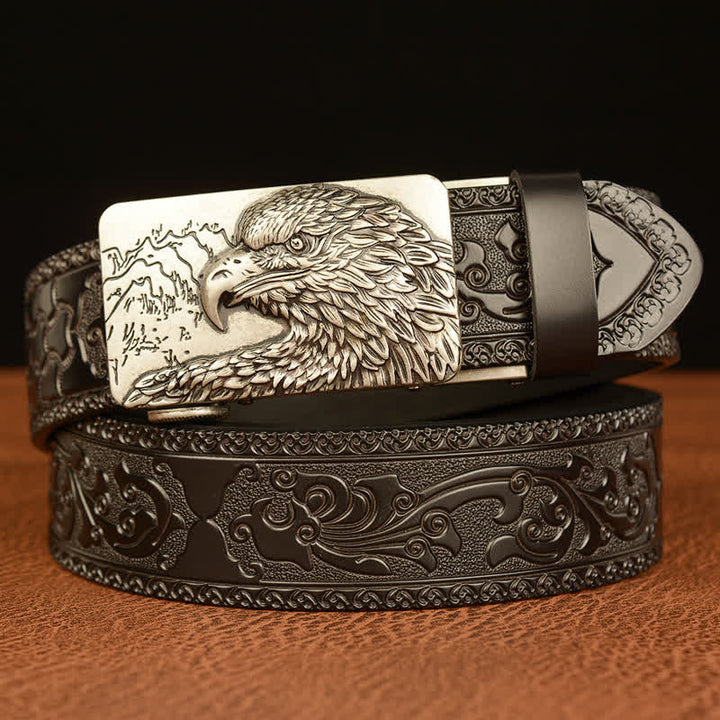 Ceinture en cuir sculptée à tête d'aigle pour homme