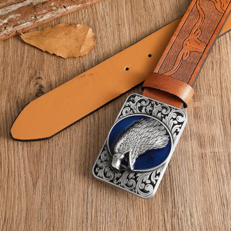 Ceinture rectangulaire en cuir western pour homme avec tête d'aigle à tête blanche