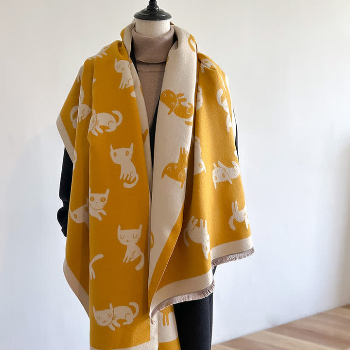 Écharpe grande taille pour femme, chaude et résistante au froid, avec imprimé chat