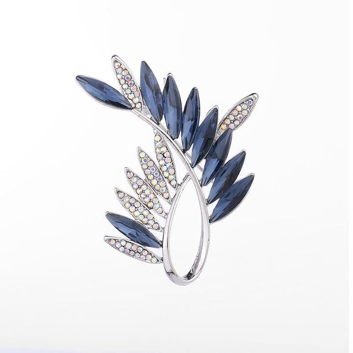 Broche en cristal pour femme en forme de branche d'olivier