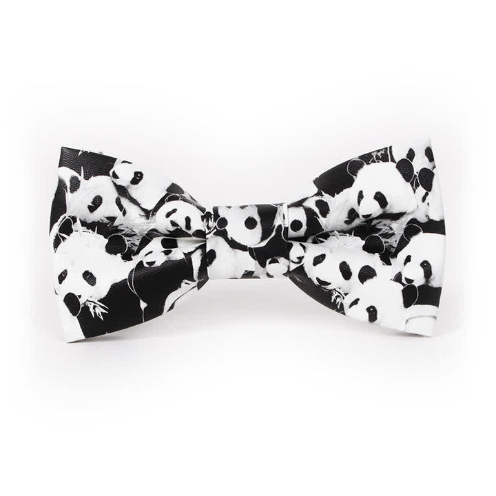 Noeud papillon en cuir noir et blanc pour homme avec panda