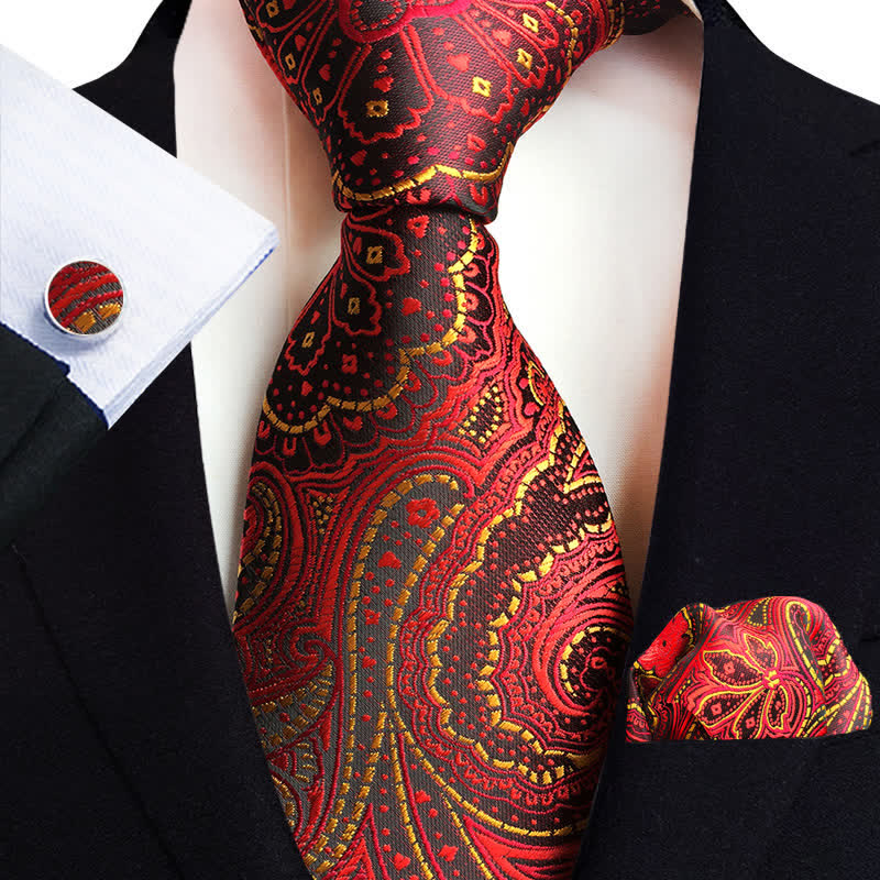 Ensemble de 3 cravates classiques à motif cachemire pour homme - Rouge - image 11