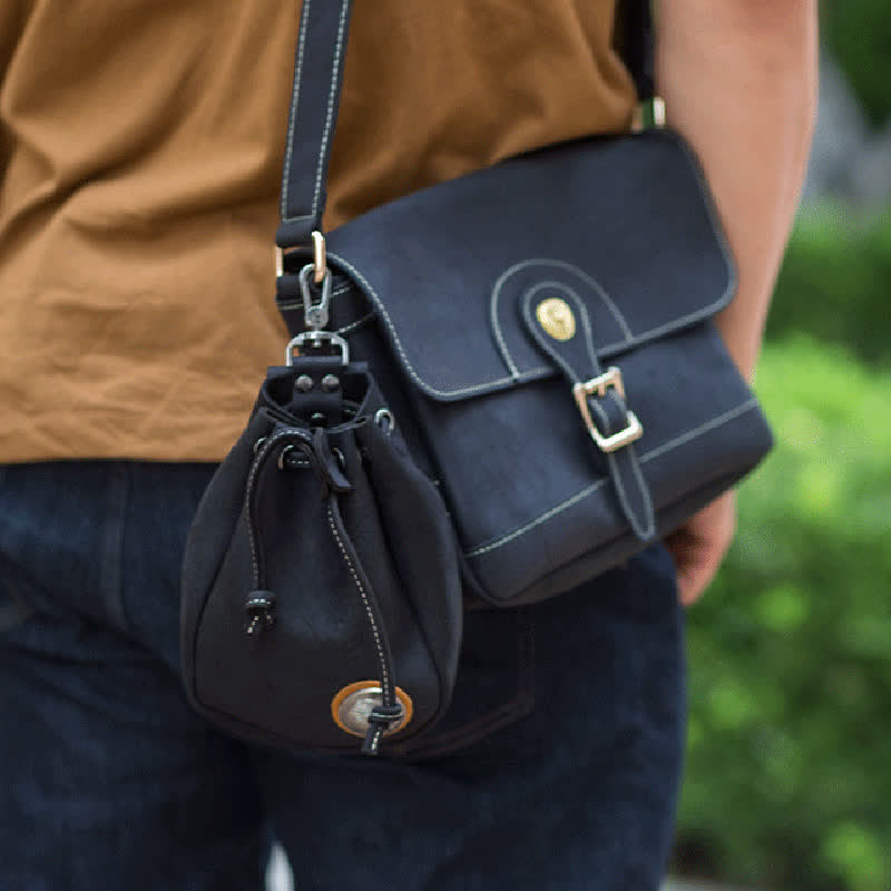 Petit portefeuille, porte-monnaie, sac ceinture en cuir avec cordon de serrage