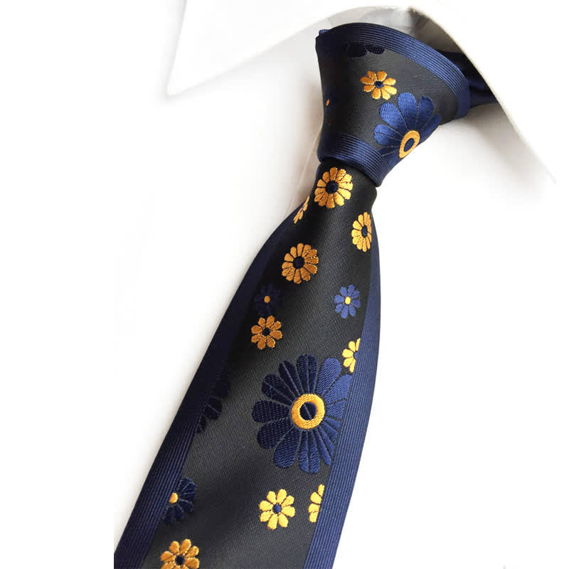 Cravate étroite à motif floral marguerite simple pour homme