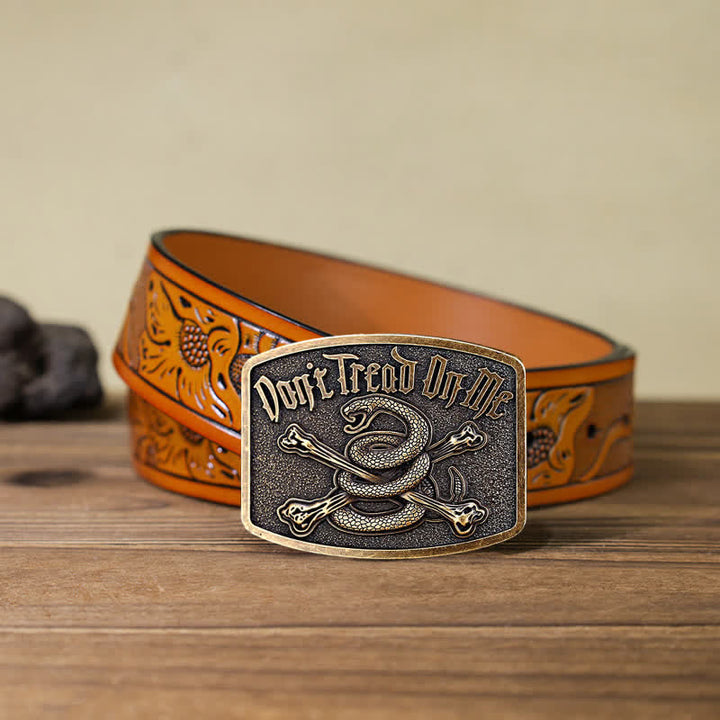 Ceinture en cuir à boucle pour homme, motif tête de mort et serpent à sonnette